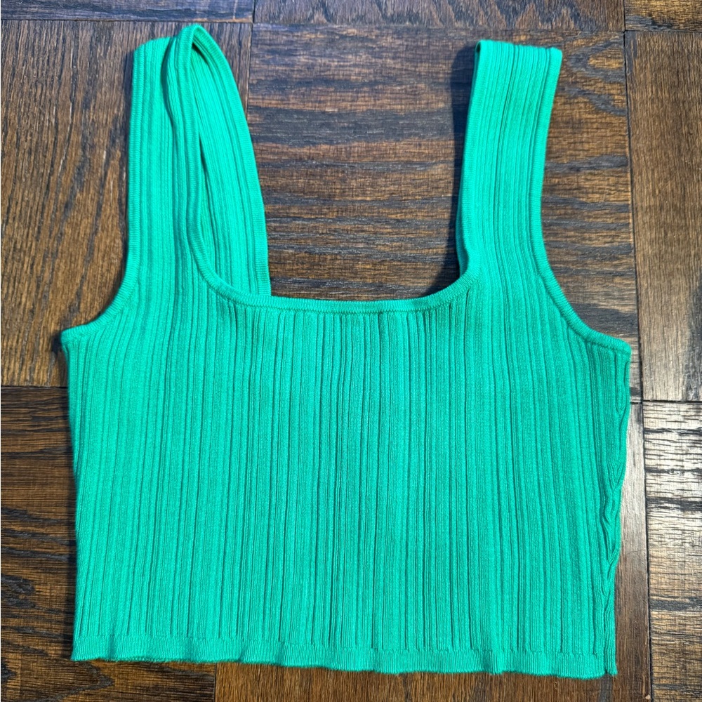 Green Ribbed Women's Top - S